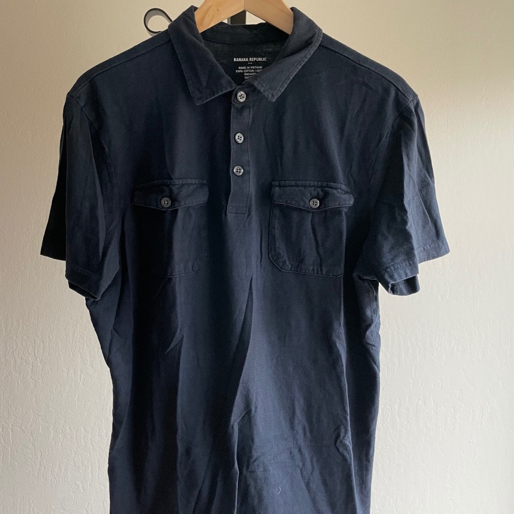 Men's Banana Republic Navy Double-pocket Polo, Size L (runs small)